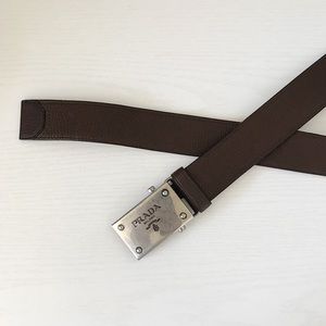 Prada Milano leather belt. Around 45” in length and is fully adjustable.